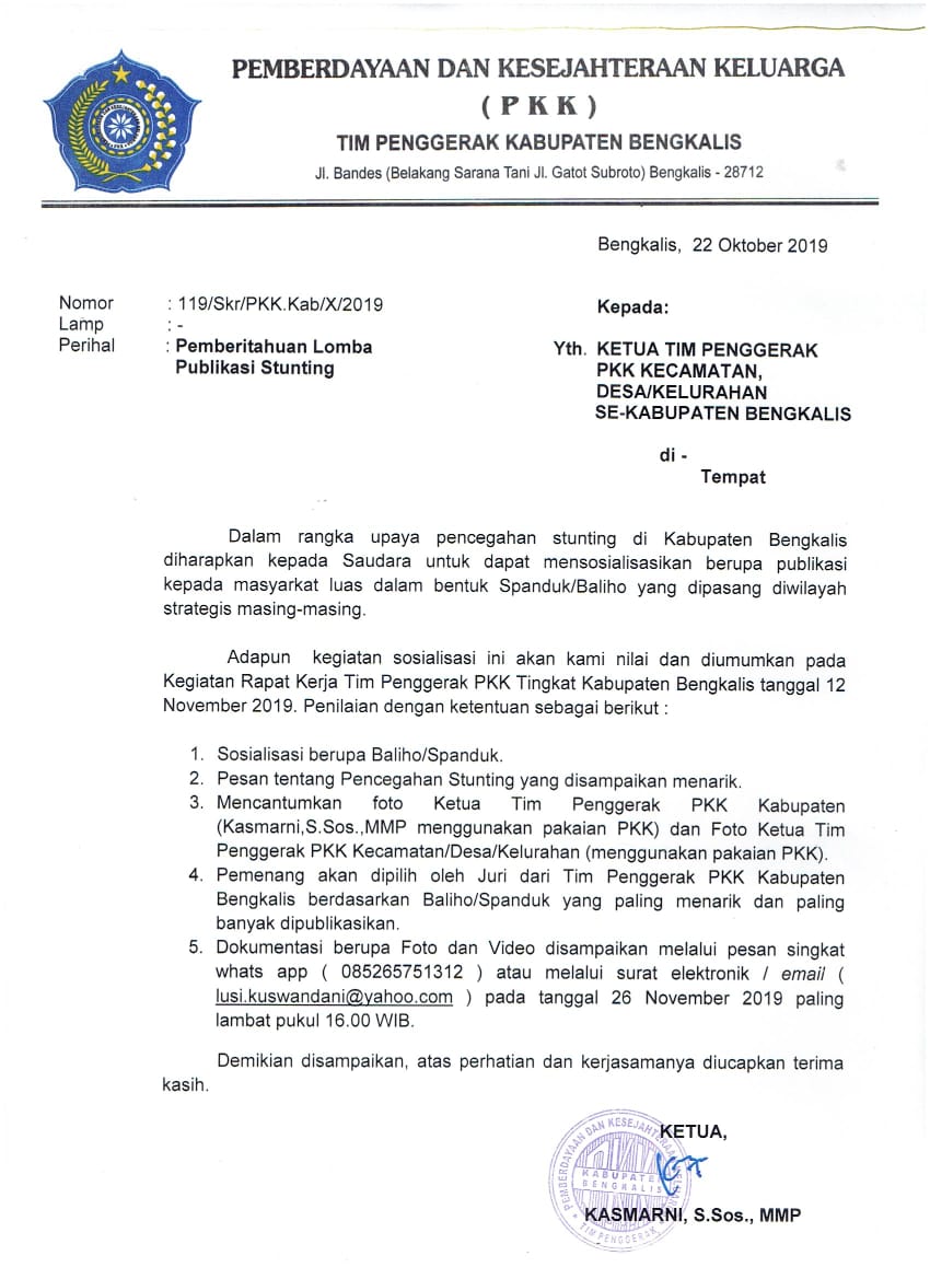 Cegah Stunting, TP PKK Kabupaten Bengkalis Adakan Lomba Publikasi